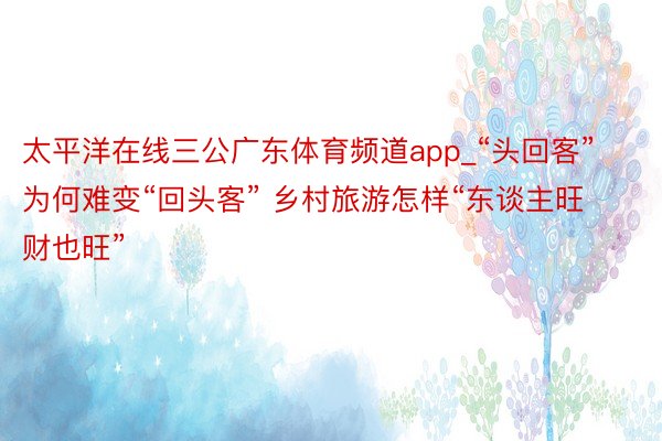 太平洋在线三公广东体育频道app_“头回客”为何难变“回头客” 乡村旅游怎样“东谈主旺财也旺”