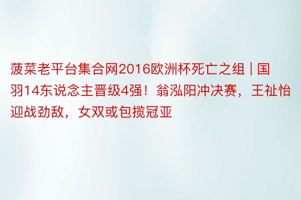 菠菜老平台集合网2016欧洲杯死亡之组 | 国羽14东说念主晋级4强！翁泓阳冲决赛，王祉怡迎战劲敌，女双或包揽冠亚